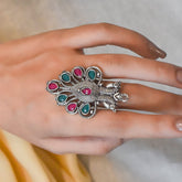 TEEJH Amaira multicoloured silver oxidised ring